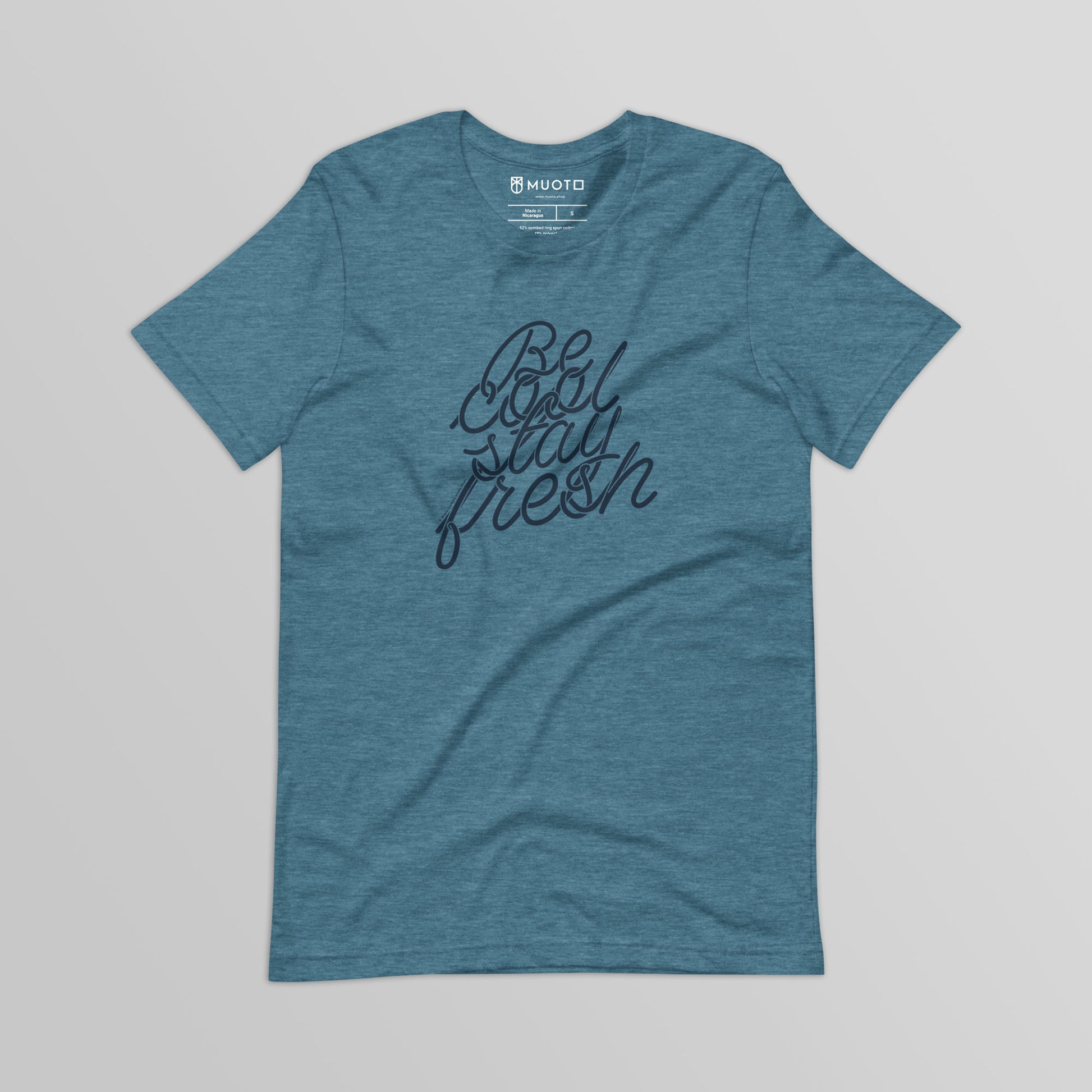 A blue typography printed t-shirt with a text be cool stay fresh created by muoto.shop