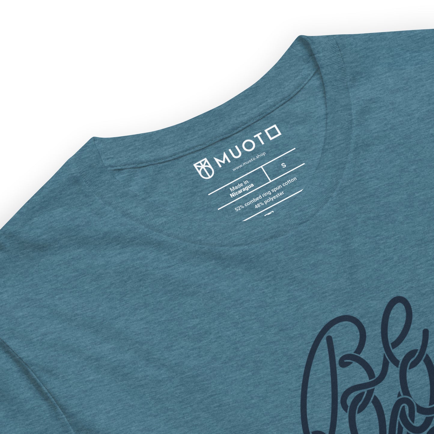 Inside label of a typography printed t-shirt with a text be cool stay fresh created by muoto.shop